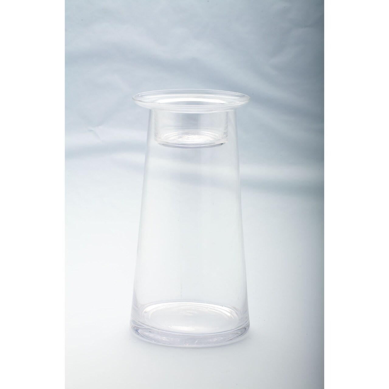 CC Home Furnishings 12.5" Clear Cylindrical Handblown Glass Tapered Candle Holder